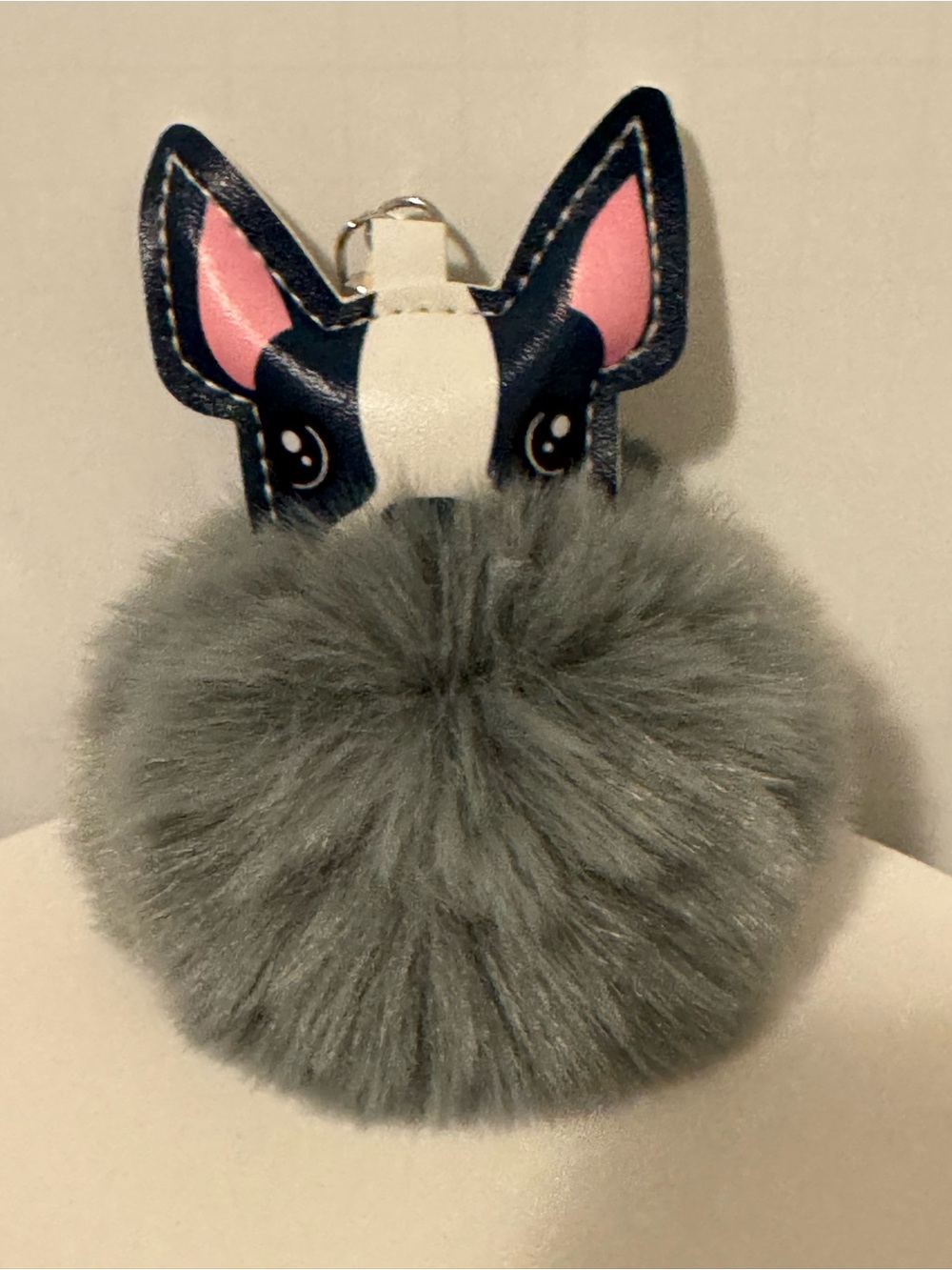 French Bulldog Dog Pom Pom Keychain Faux Fur PU